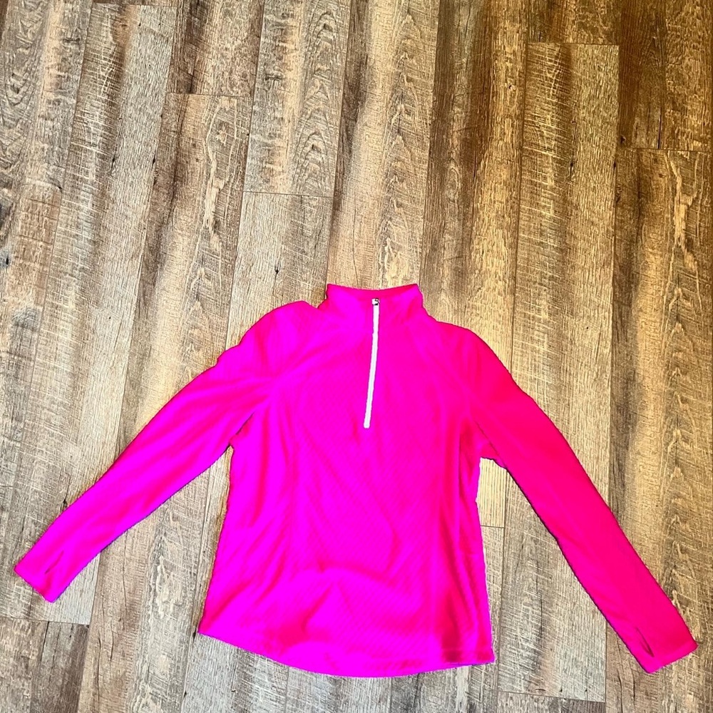 Tek Gear kids Pullover L Long Sleeve Quarter Zip Pink Textured Grid Pattern